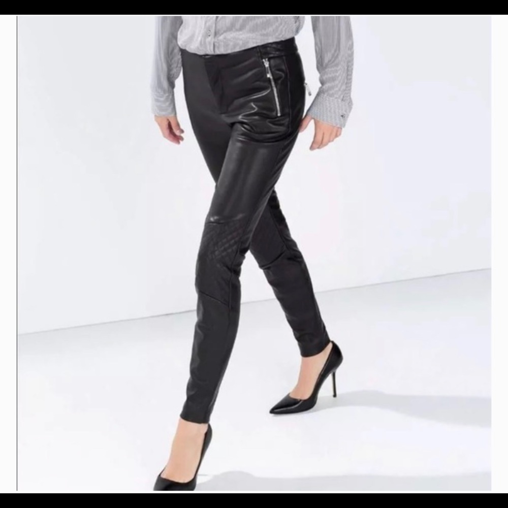 Zara faux leather quilted biker pants skinny